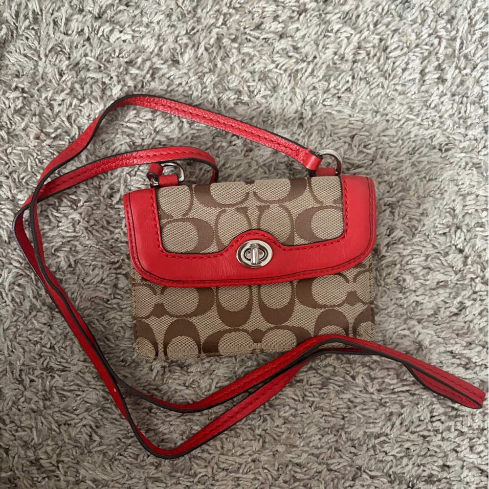 Coach Signature Red and Tan Crossbody Bag